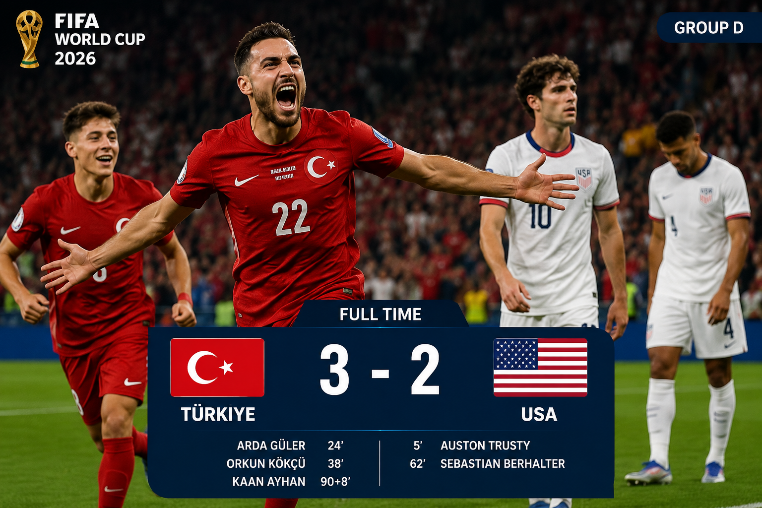Türkiye vs USA Highlights: Türkiye Stuns USA 3-2 Despite Americans Securing Round of 32 Spot